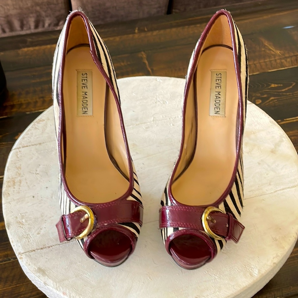 Steve Madden Zebra Print with Maroon Trim Size 8